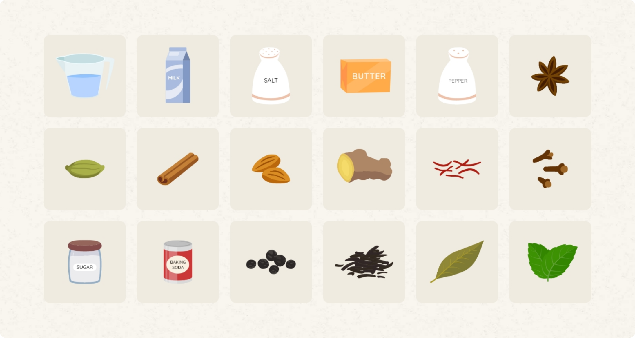 Chaiblend visual illustrations of different ingredients.