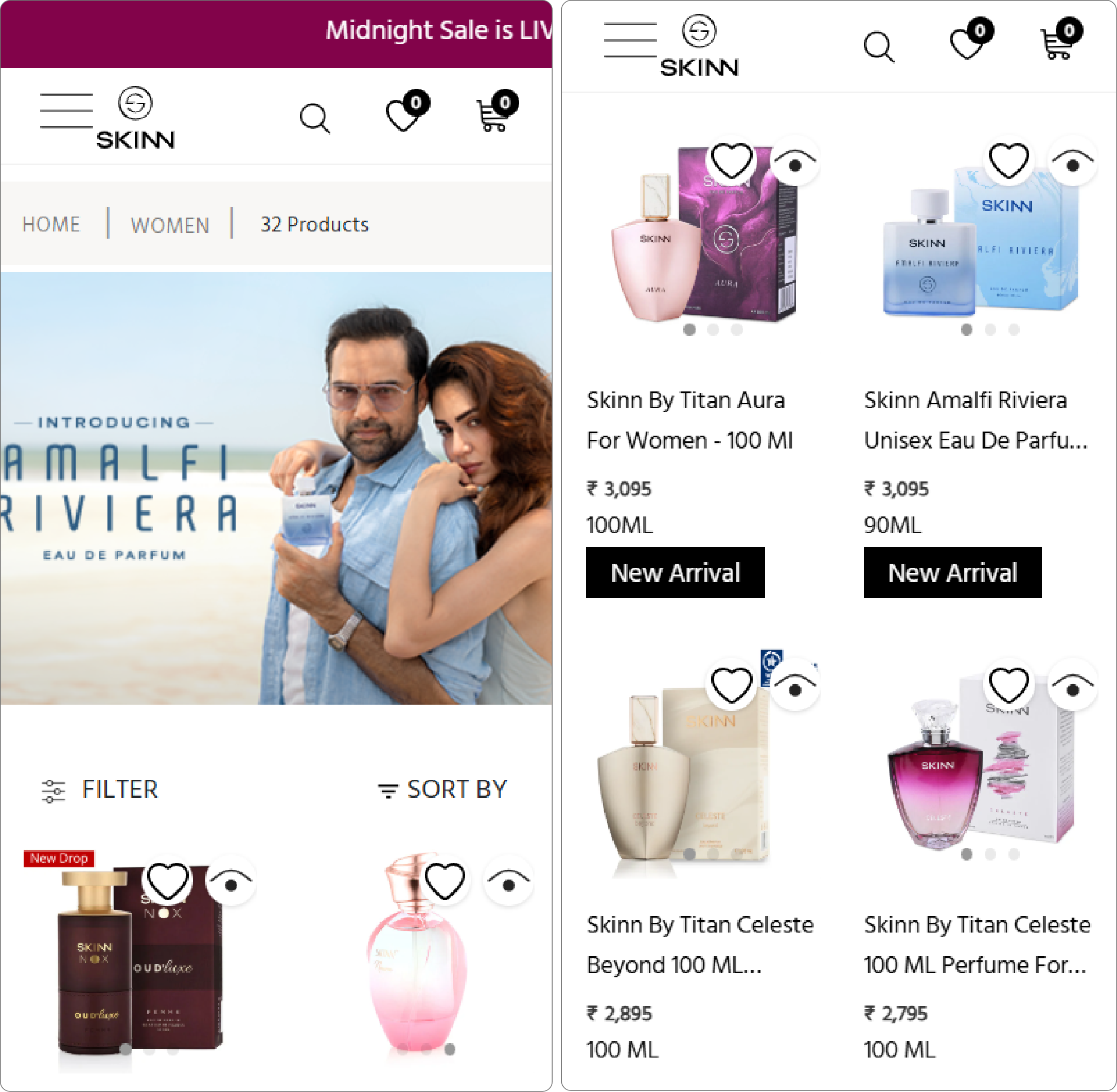 Live Product Listing Page and product tile grid on mobile.