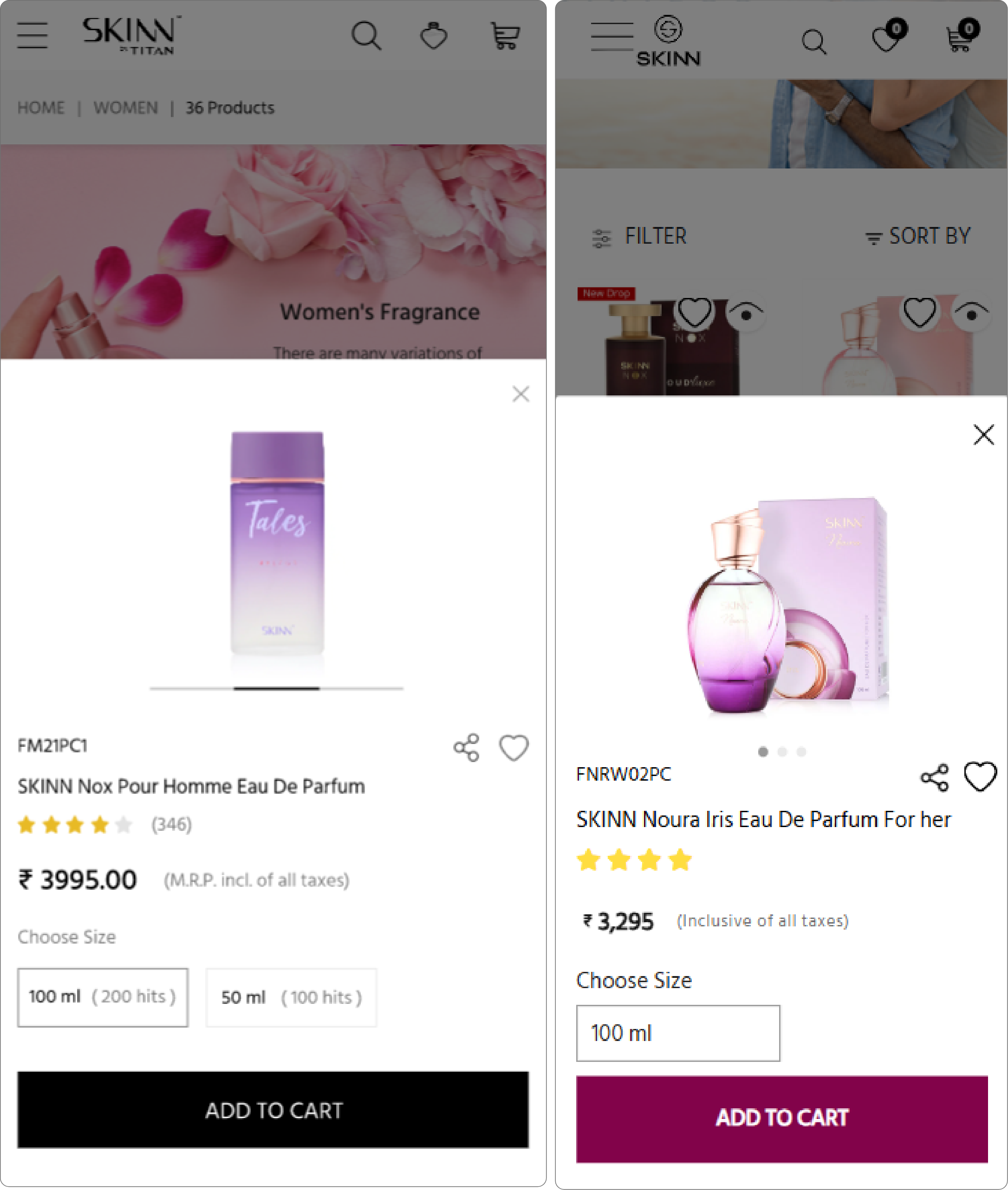 Mobile Quick View modal XD design and live implementation.